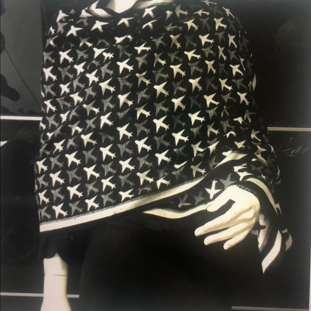 COPY - Airplane Pashmina wrap around scarf. Black&white.